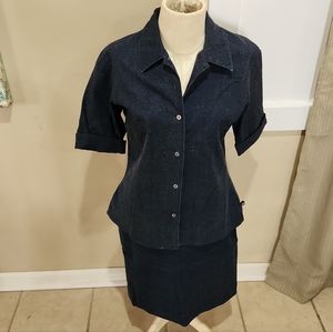 Denim Skirt & Top Ralph Lauren Retro Jean Outfit-Button Up Denim Shirt Skirt Set